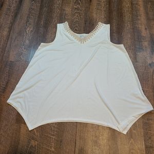 John Paul Richard white with embroidered embellished neckline asymmetric tank
